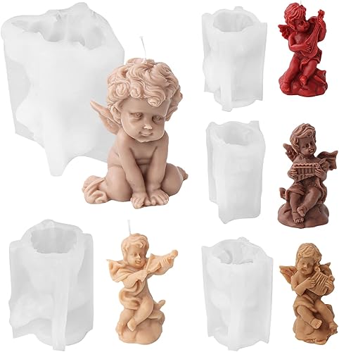 5 moldes de silicona para velas de estatua de ángel pequeño, moldes en forma de ángel de ala para velas de aromaterapia, molde de ángel alado 3D