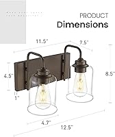 Vista 5 de zeyu Accesorios de Iluminación para Baño en Bronce Aceitado, Lámpara de Tocador de Baño de 2 Luces, Apliques de Pared Estilo Granja de 12.5 Pulgadas