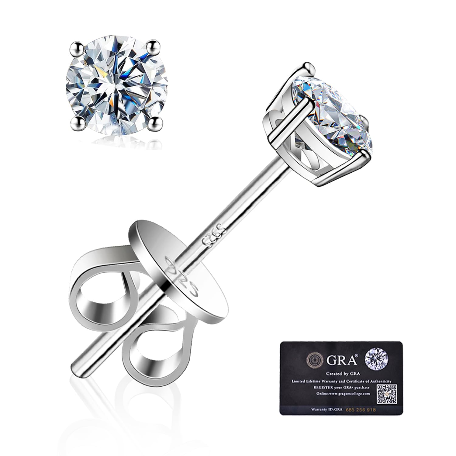 Moissanite Stud Earrings GRA 925 Sterling Silver Earrings for Men 18K
