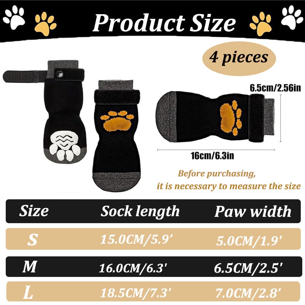 4 Pcs Anti-Slip Dog Socks,Pet Paw Protector,Dog Boots Claw Socks Shoes Slippers with Adjustable Strap for Puppy Indoor Outdoor Hardwood Floor Walking (M) - Image 2