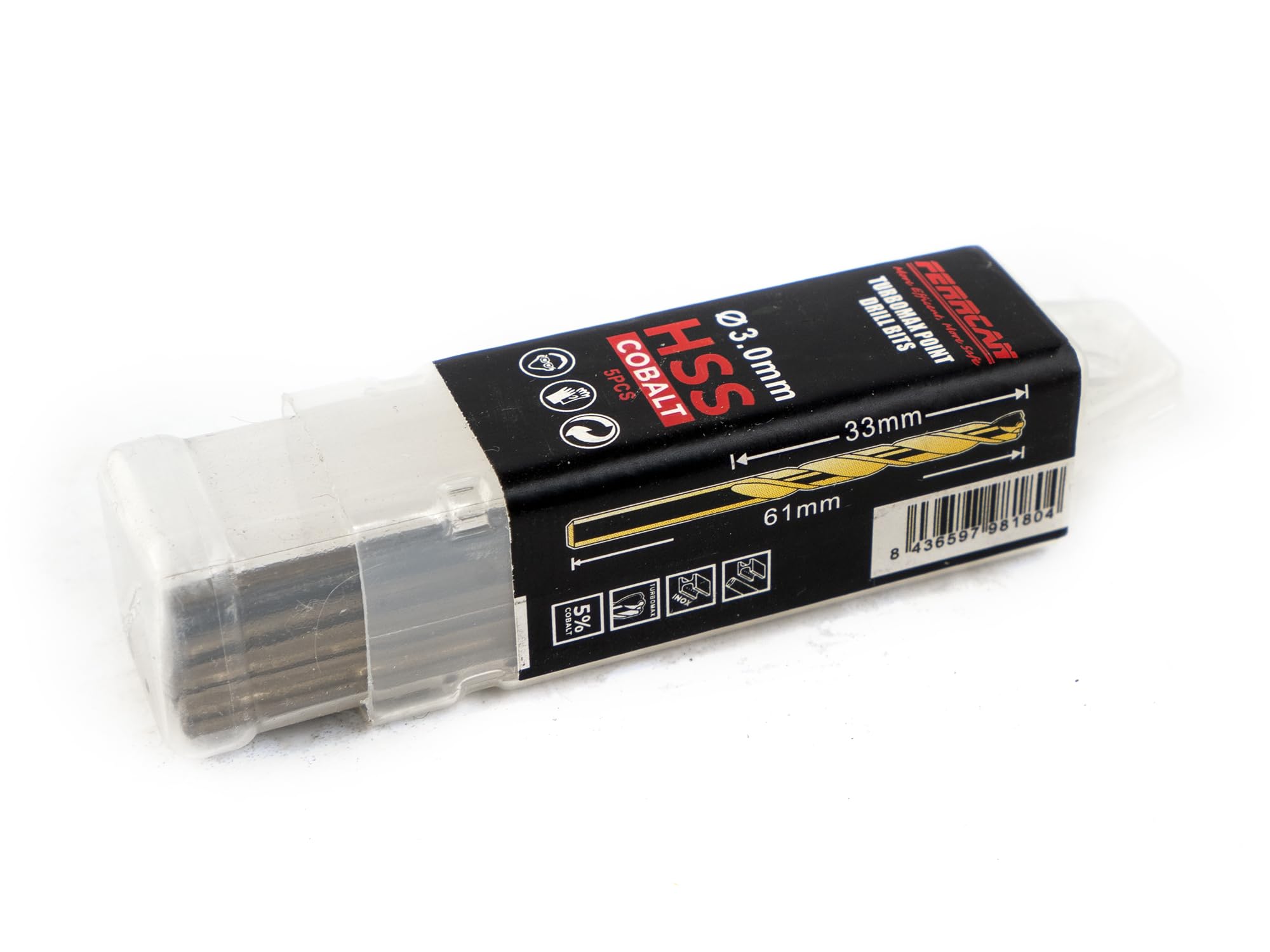 Brocas para metal HSS DIN338 M35 5% cobalto Turbomax para taladrar en acero inoxidable, hierro y otros metales paquete de 5 unidades por medida (3mm)