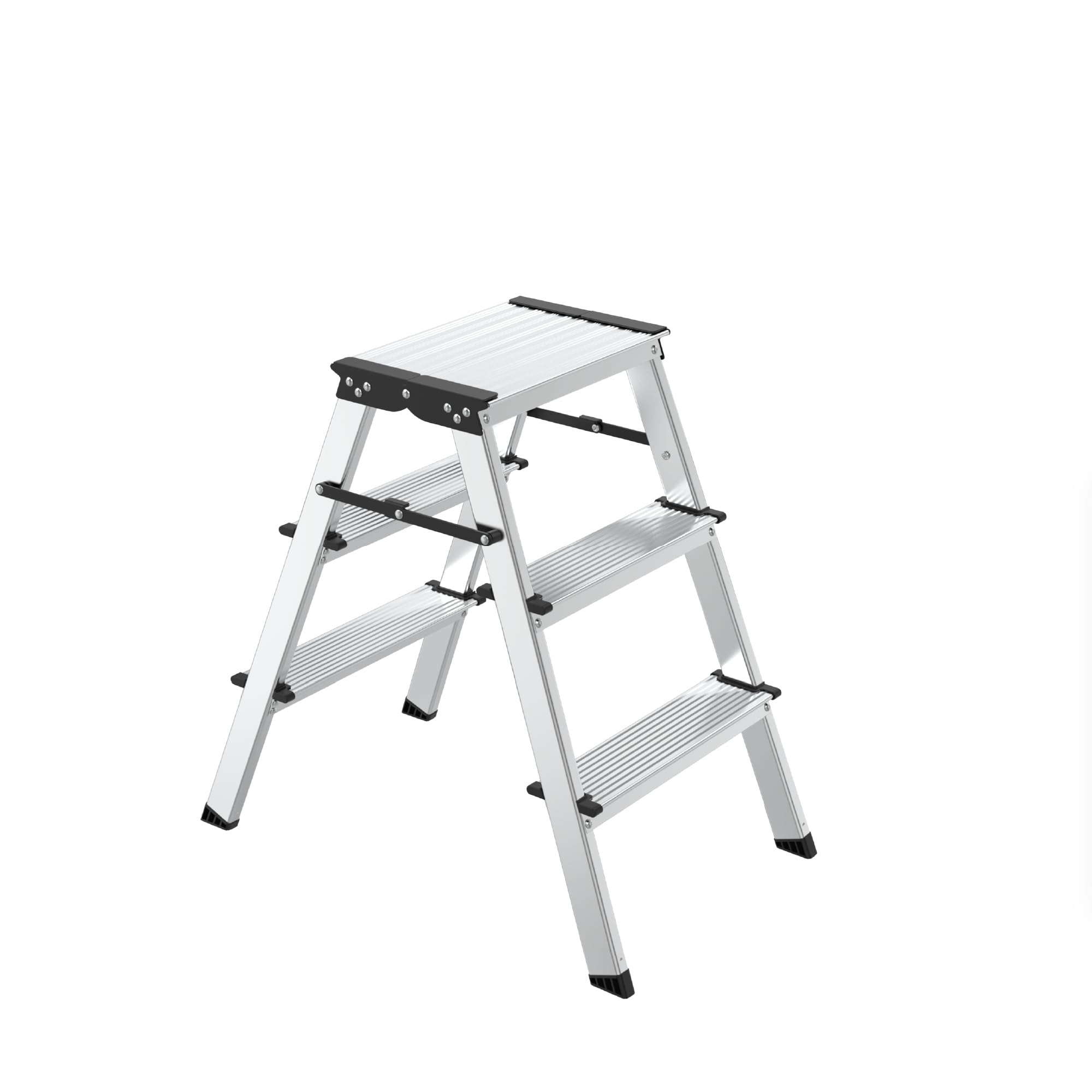 Amig Taburete Plegable 3 Peldaños Aluminio 57x60x36 cm | Ligero y fácil de transportar. Peldaños antideslizantes y plegado compacto.