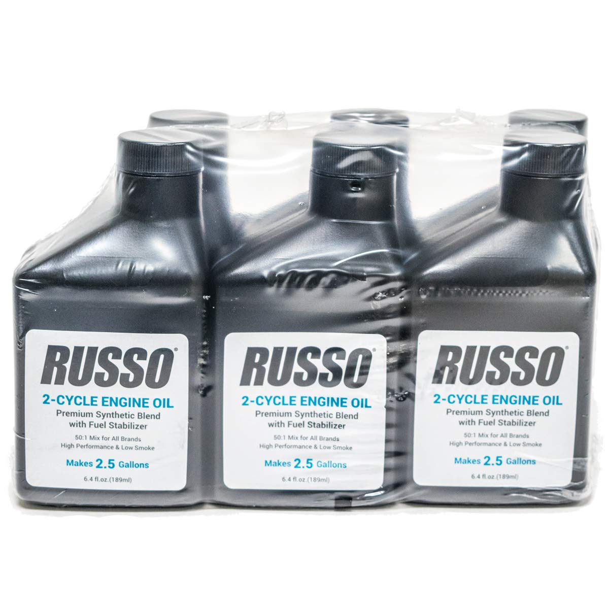 Case 48 Bottles Russo Synthetic Blend 2 Cycle Oil 6.4 Oz 50:1 Mix 2.5 Gallon