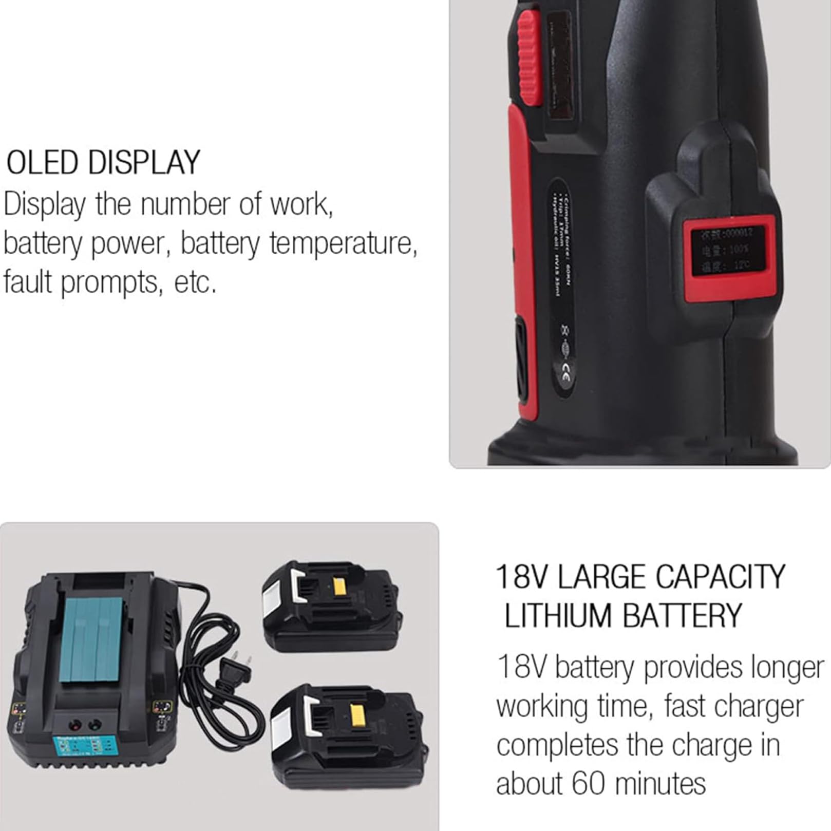 Pinzatrice multistrato a batteria,Set completo di utensili idraulici professionali contenente Rechargeable Hydraulic Crimping Tool, 11 stampi più comunemente utilizzati (che coprono 10-300 mm²)