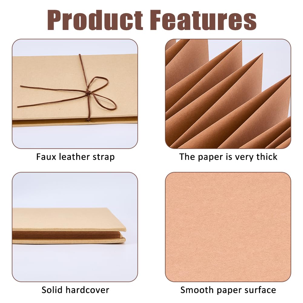 SUPERFINDINGS 2 Stück Faltbare Sammelalben Dehnbare Faltbare DIY Fotoalben mit 4 Blättern Aufklebern 11.02x8.27Zoll Braun Hardcover Kraftpapier Sammelalbum Fotosammlung für Hochzeit