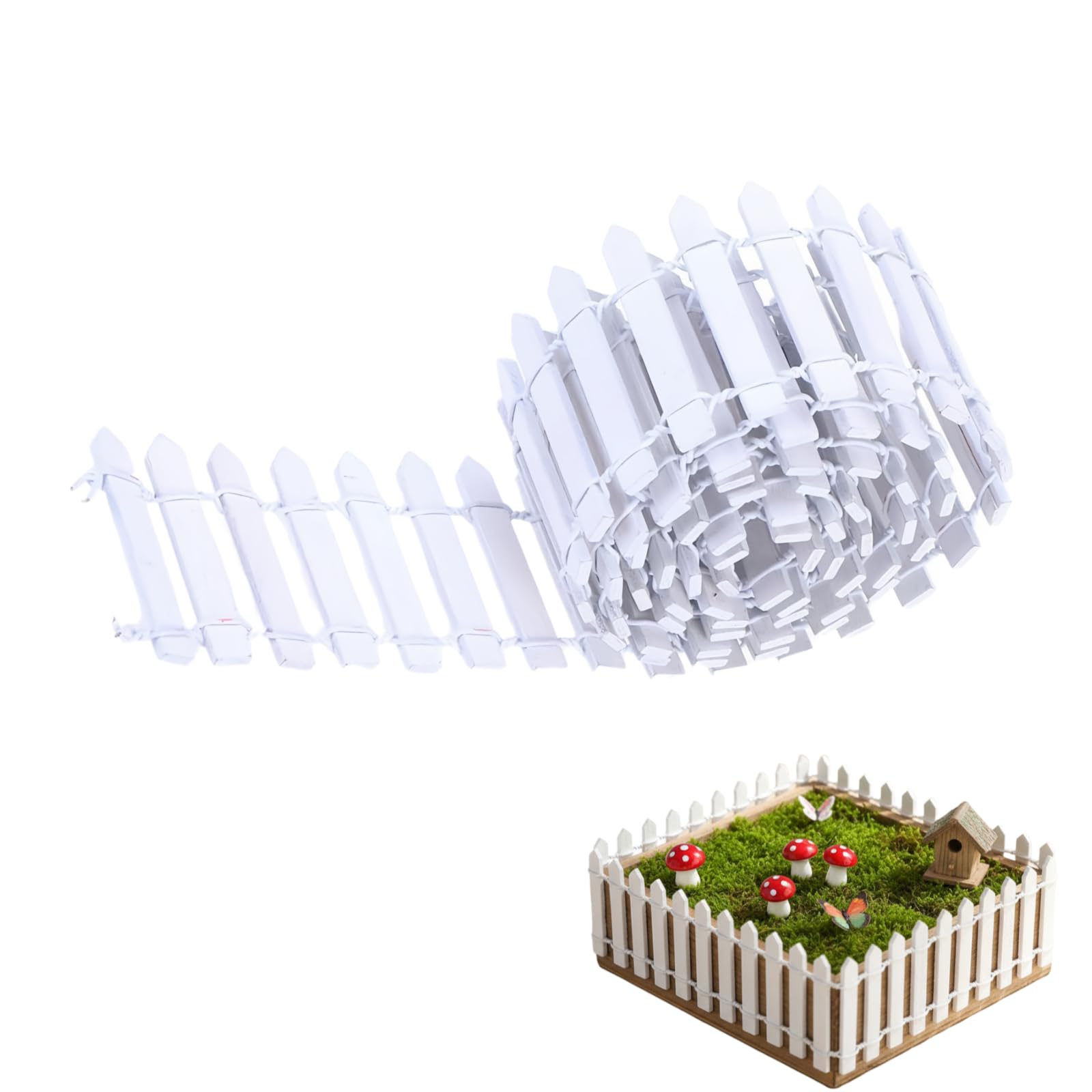 Cldaisy White 1 Set 1.97" X 35" Miniature Garden Fence Picket Border Bonsai Fairy Garden Fence Decoration Ornament Decorative Fences
