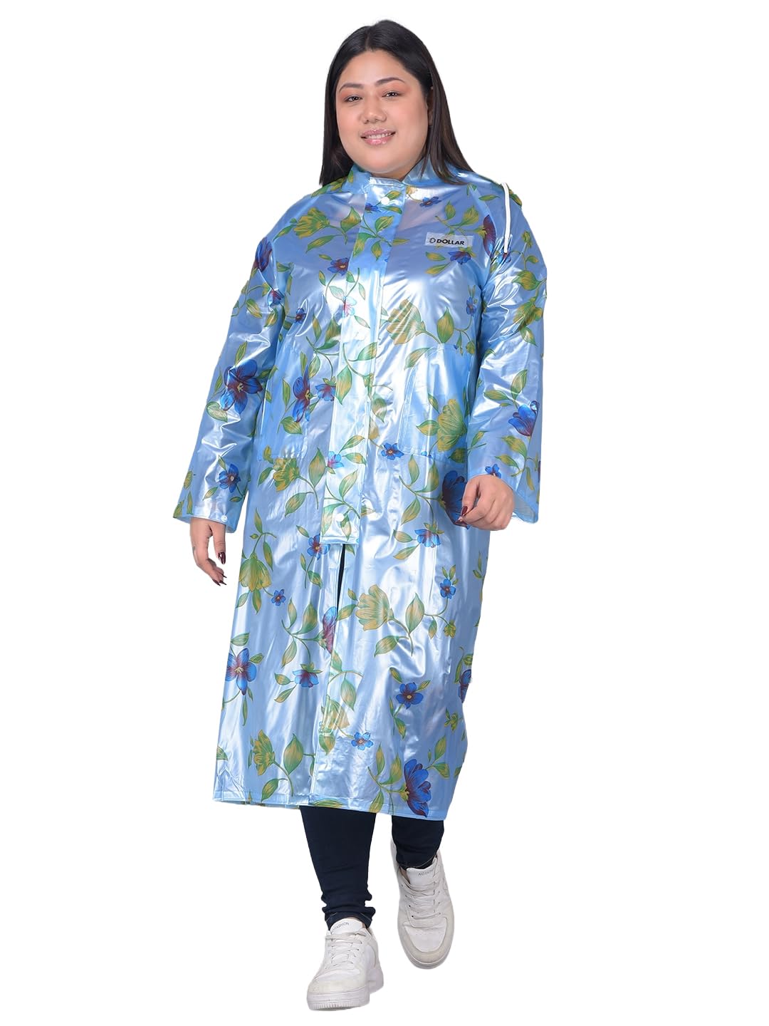 Women's Waterproof PVC Printed Long Raincoat | Zipper & Button Closure | Adjustable Hood, Waist Belt & Pocket | Stylish Lightweight Rainwear for Outdoor Protection-image-26