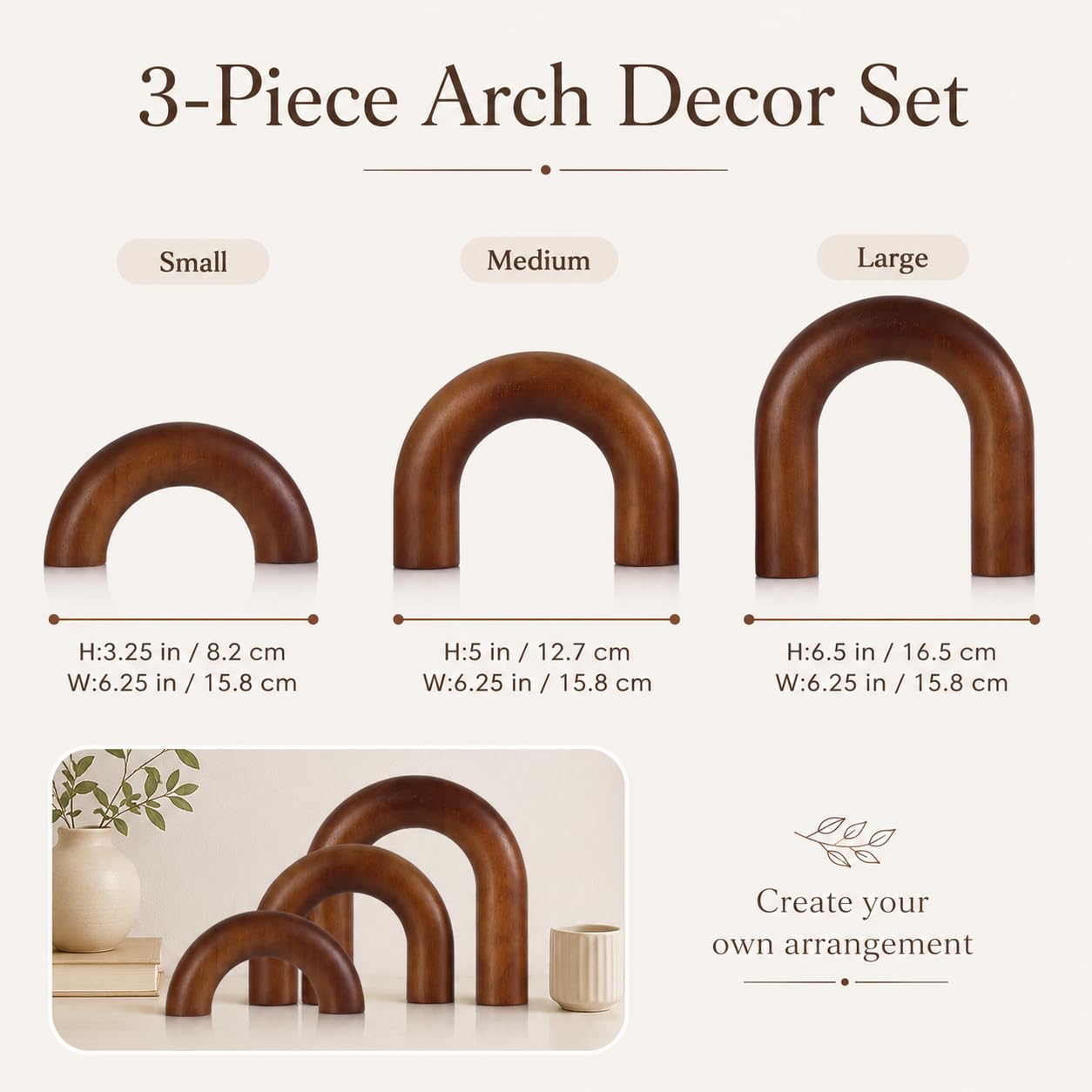 XMGZQ Brown Wood Arch for Coffee Table Decor Items,Wood Statue and Sculpture Set 3,Japanese Neutral Home Decor Aesthetic,Living Room,Entryway,Bookshelf,Floating,Console,Boho Minimalist Objects Product Image 2