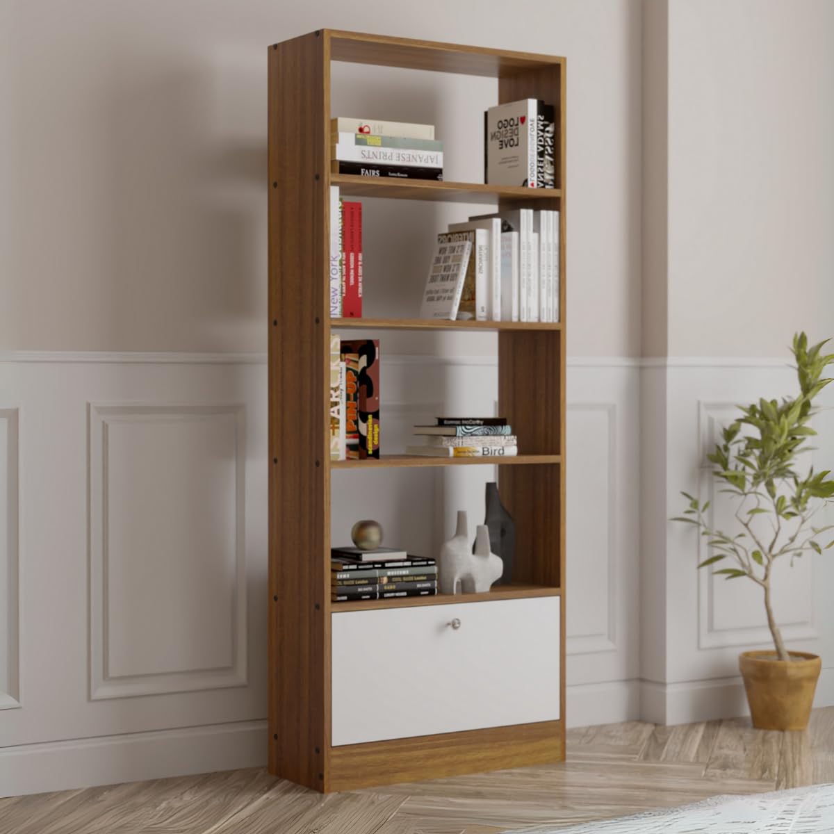 neuspace Page 4 Open Shelves with Shutter Engineered Wood Semi
