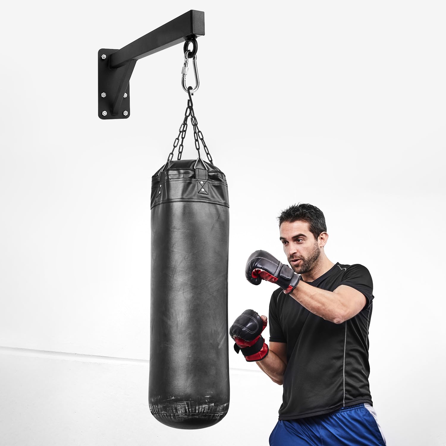 QWORK® Soporte de Pared para Saco de Boxeo - Acero Sólido - 60cm - Carga 150kg