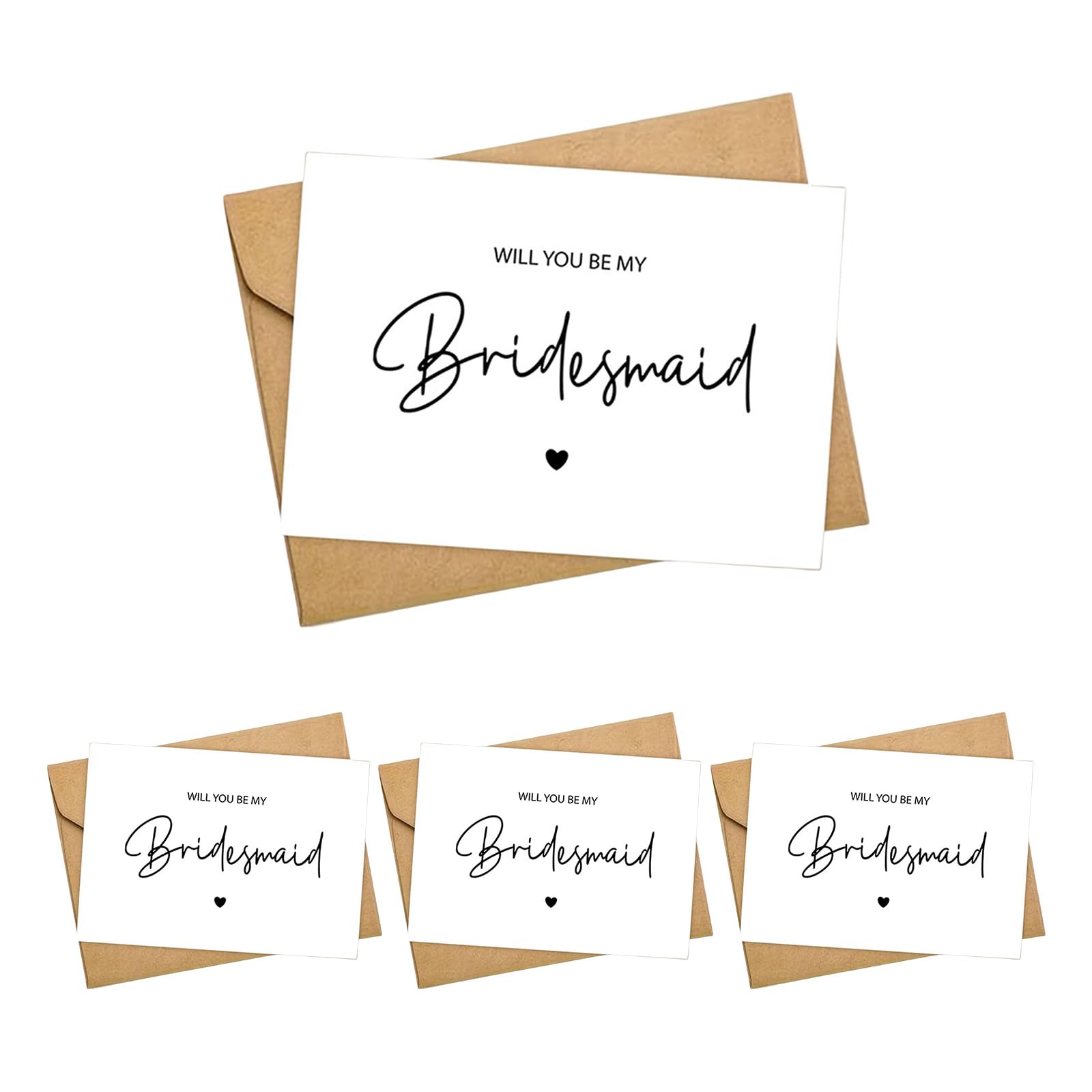 4 Pack Will You Be My Bridesmaid Card Bridesmaids Proposal with Kraft Paper Envelope for Bridal Shower Wedding Invitation