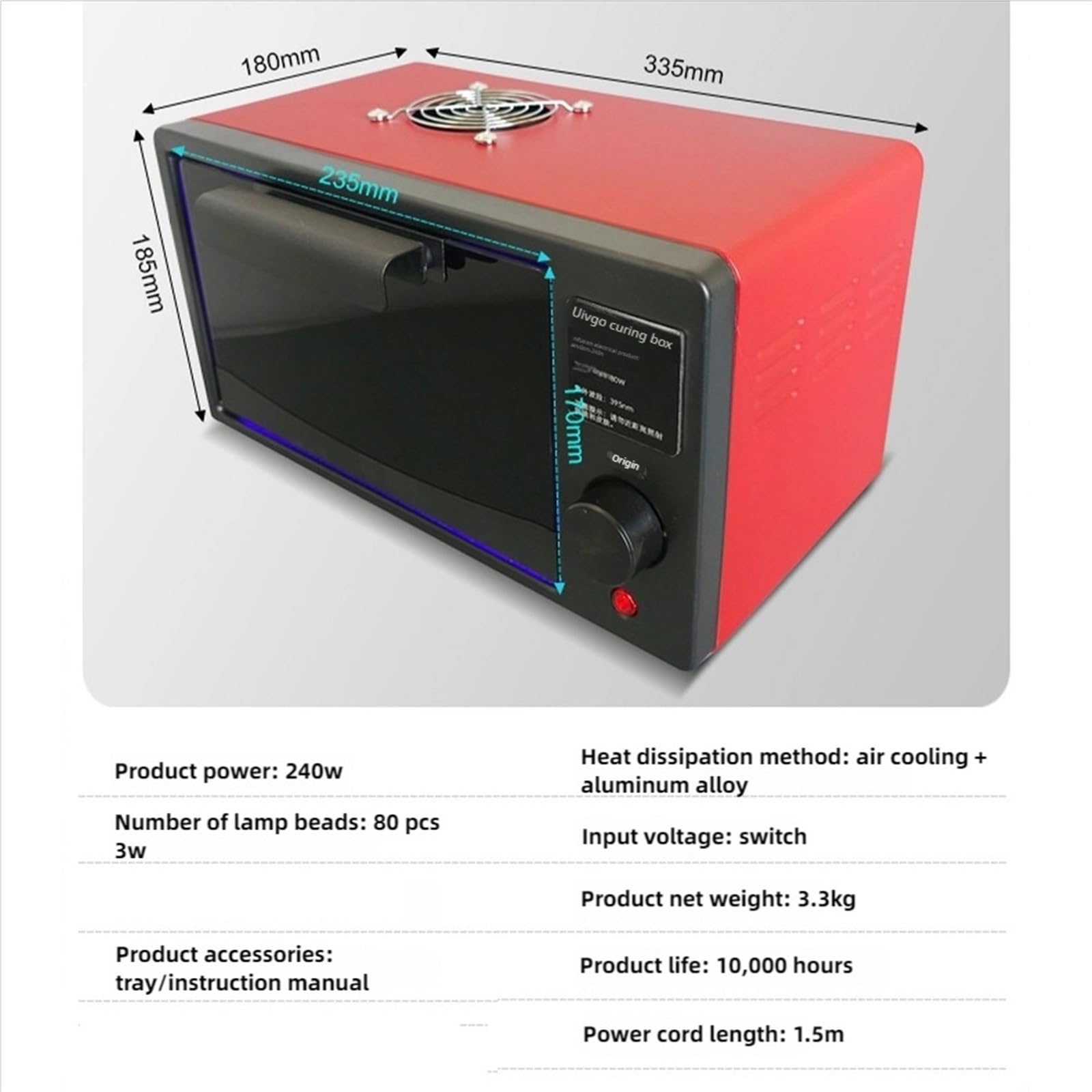 Światło żywiczne UV, Piekarnik z lampą ultrafioletową UV 365 nm, 395 nm i 405 nm LED UV do utwardzania żywic UV, szybki, elastyczny ekran(395NM,240W Switch-Timer)
