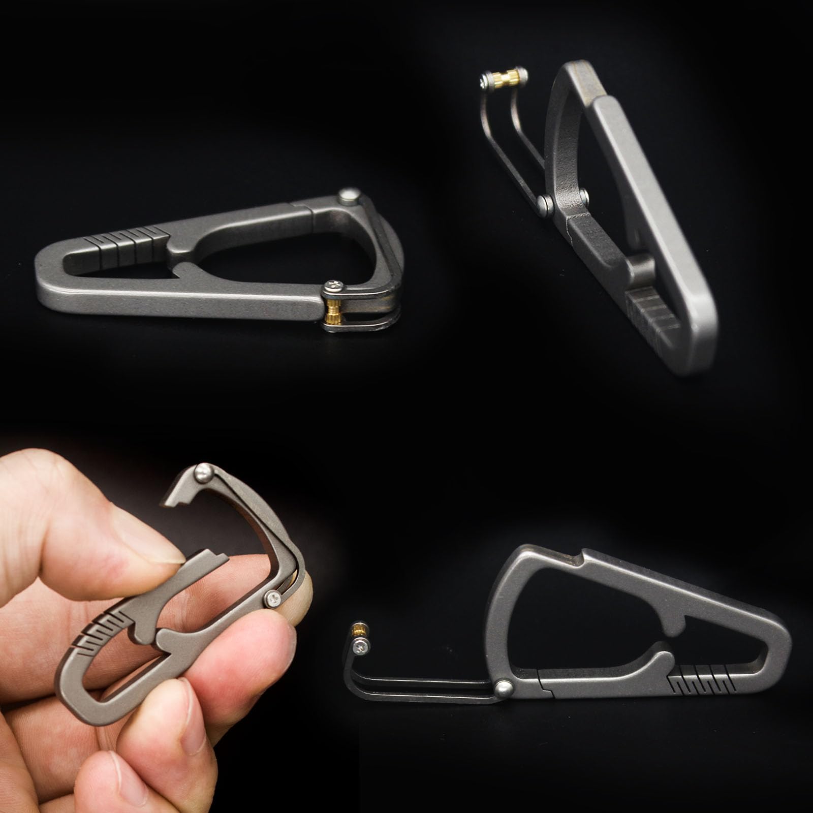 Titanium Carabiner Keychain Clip,Foldable Portable Cell Phone Stand Purse Hook for Table Multifunctional Key Holders Utility Small Snap Ring Folding Key Ring Organiser