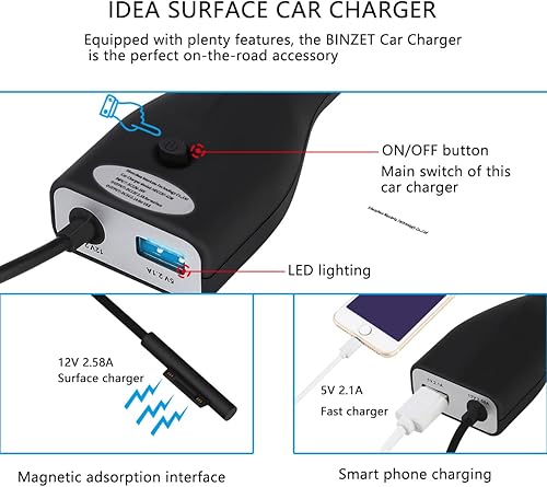 Miniatura 2 de Cargador de coche Surface de 42 W, 12 V, 2.58 A, fuente de alimentación para Microsoft Surface Pro 3Pro 4Pro 5Pro 6, Surface Book, Surface Go,