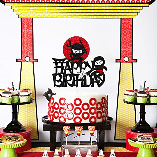 Wrilicyoki Ninja Cake Topper Happy Birthday Cake Decorations For Kids Boy Girl Child Ninja Themed Bday Party Supplies Double Sided Glitter Black #TOP3