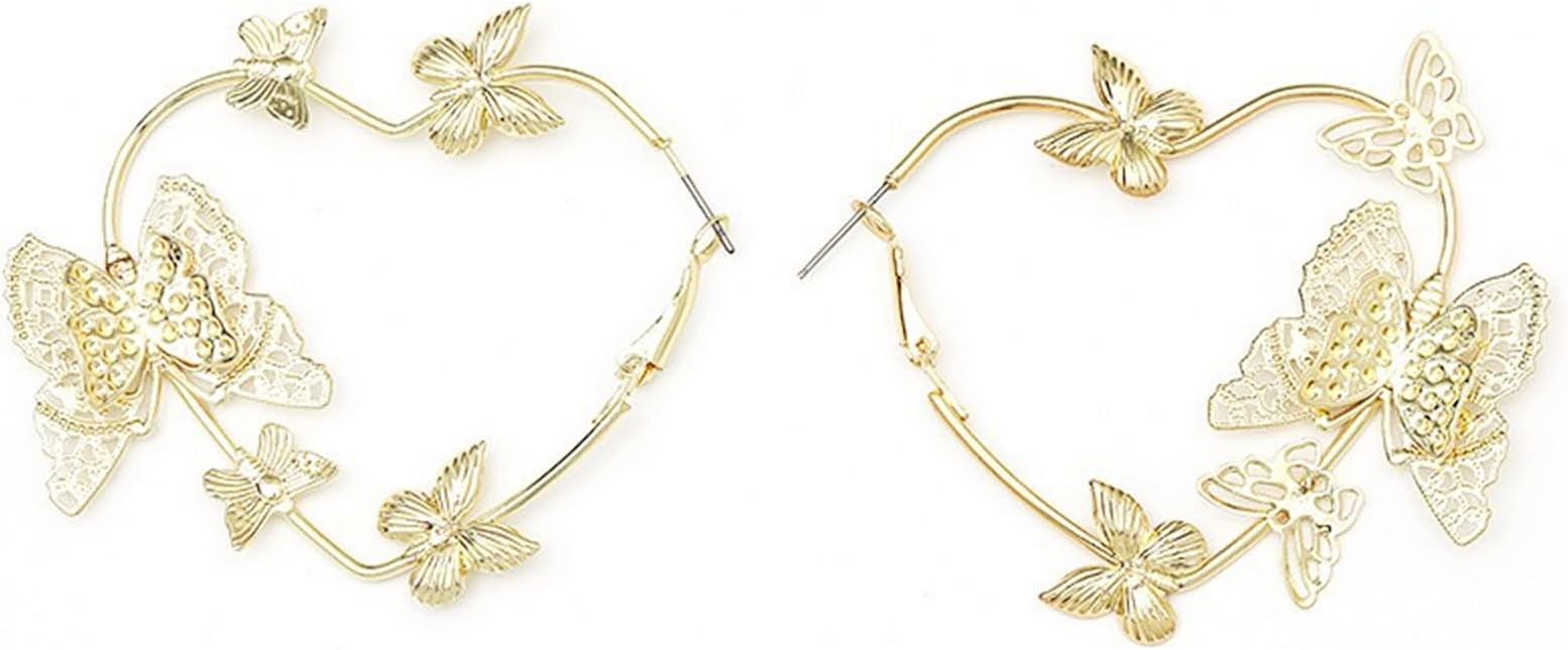 Butterfly Heart Hoop Earrings Handmade Charm Hollow Out