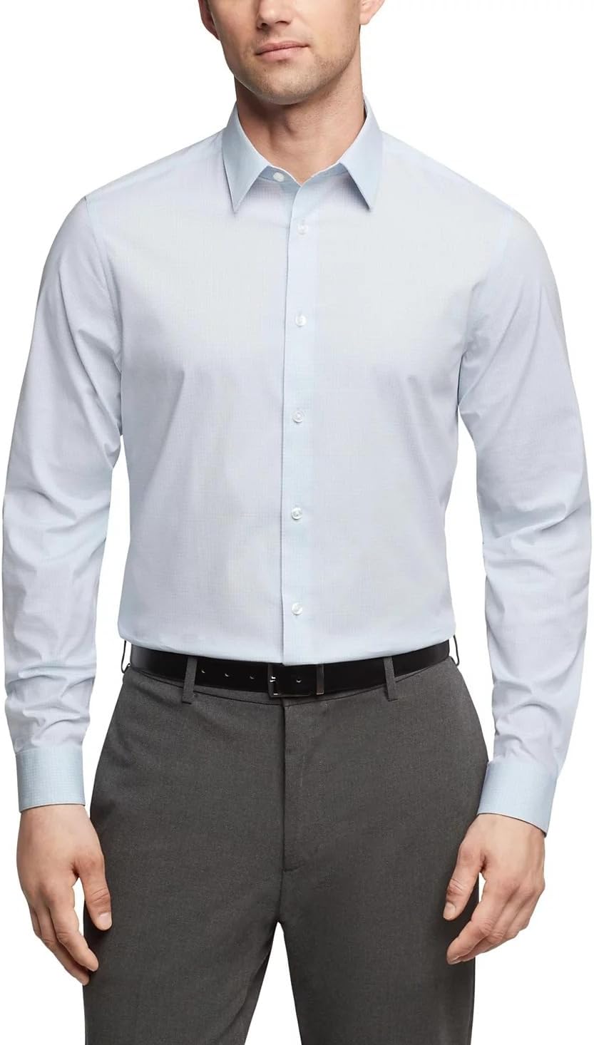 Calvin Klein Mens Dress Shirts Non Iron Stretch Regular Fit Check