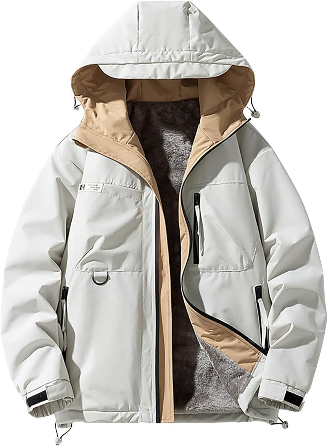 Mens Puffer Jacket with Hoodie Quilted Jacket Solid Color Thermal Coat for Men Winter Sherpa Lined Jackets 2024