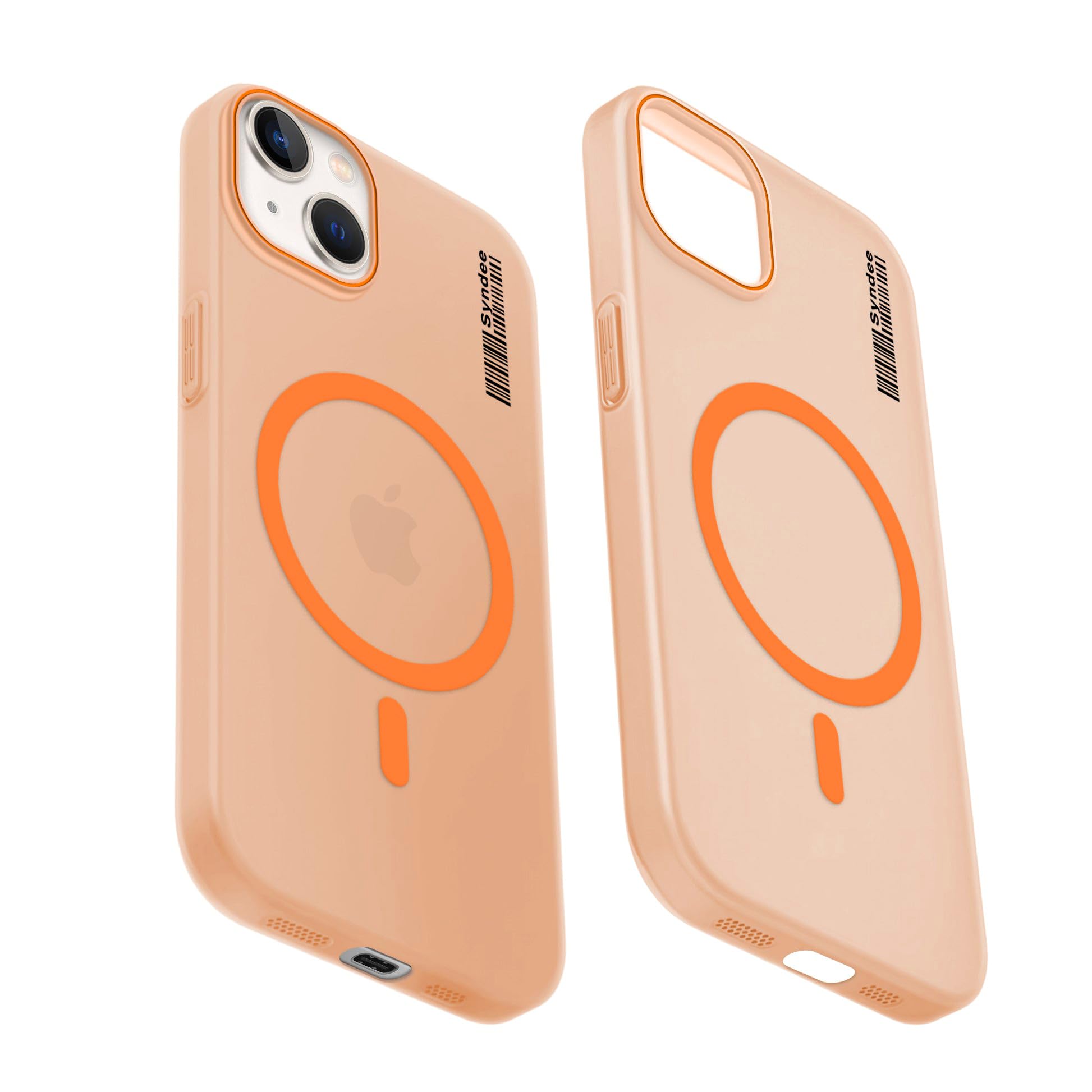 DL3 Mobilak Case Back Cover for iPhone 15 6.1 Inch, Sleek Frosted Translucent Back Only Compatible with Wireless Magnetic Accessories | Anti-Scratch Shockproof Phone Case (Orange)