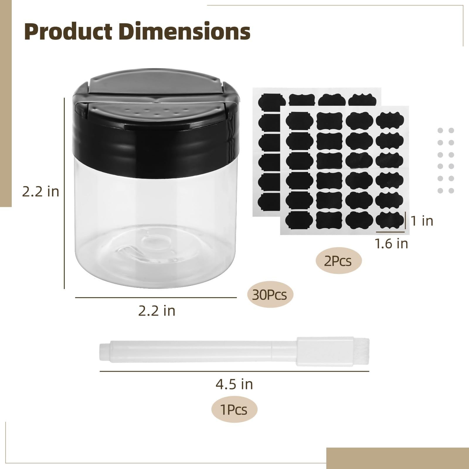 30 PCS Gewürzgläser aus klarem Kunststoff mit Doppel-Klappdeckeln, 4 oz klare Gewürzbehälter zum Streuen oder Dosieren, Gewürzbox mit Etiketten und Marker, Aufbewahrungsdosen für Küche und
