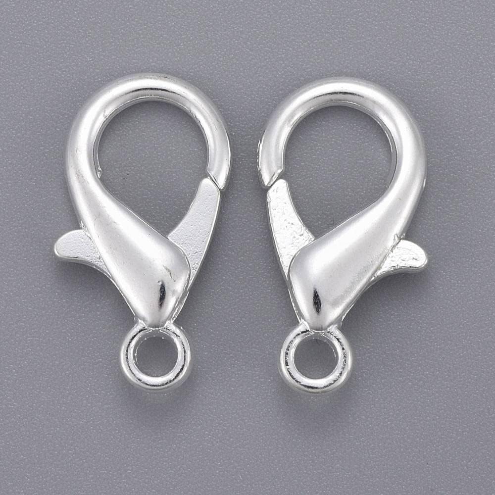 50 Pieces - Lobster Clasps - Bright Silver Tone - 21x12mm w/ 2mm Hole - Image 4