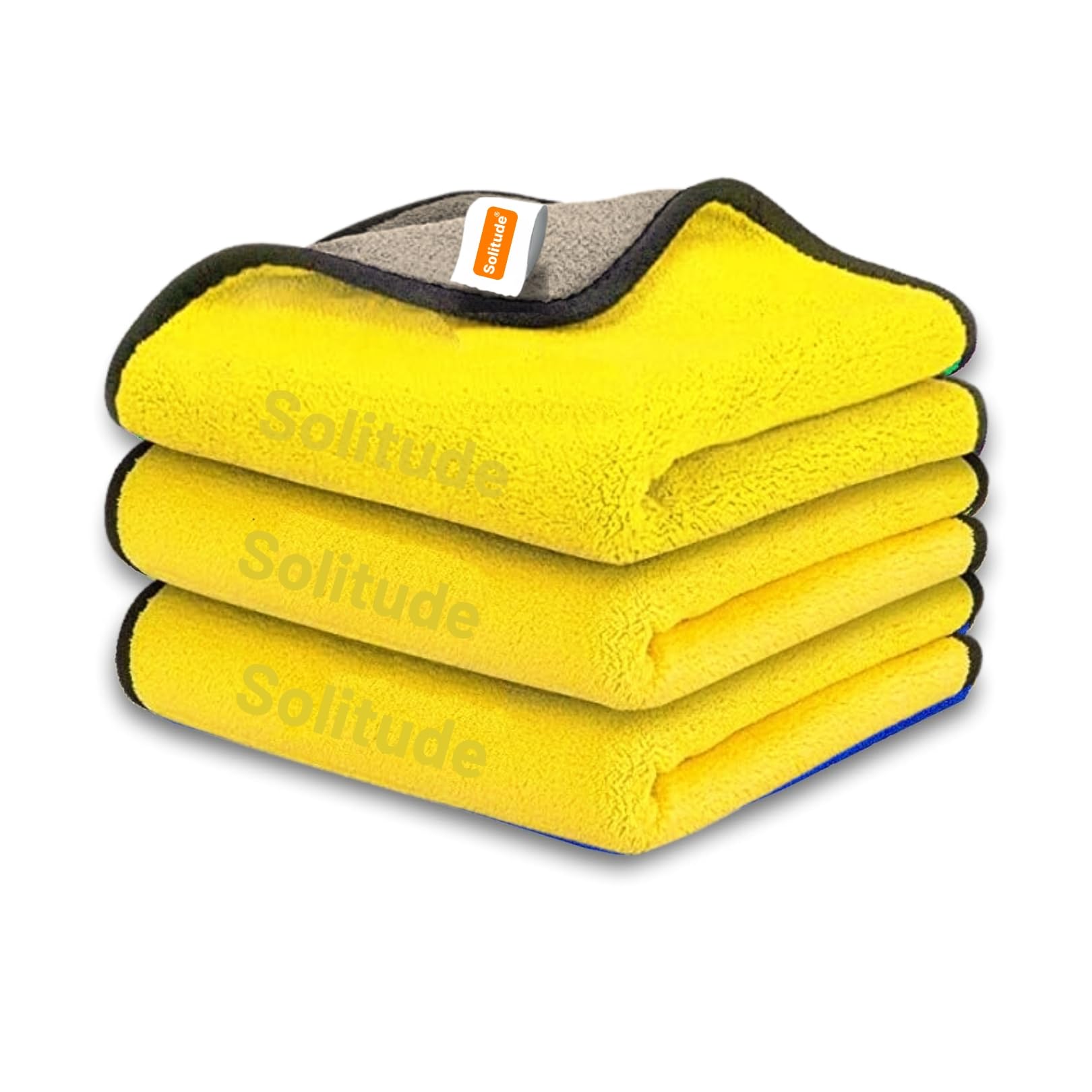- Solitude 3 Pcs Microfiber Cleaning Towel Cloth 40 x 40 cms, 400 GSM Highly Absorbent Dust Lint Free Multipurpose Towels for All Vehicles Bike, Car, Glass Detailing, Cleaning, Washing