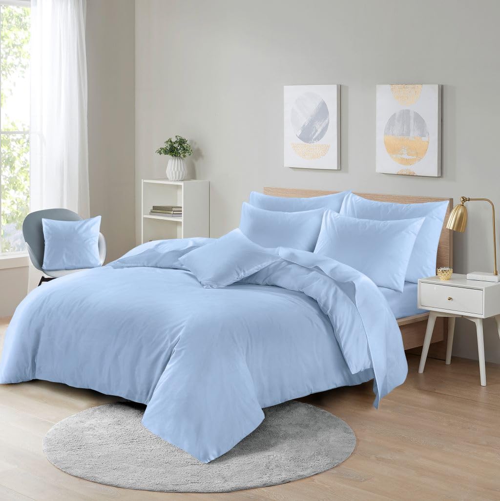 Artistic Fashionista Limited Super Soft Brushed Microfibre Duvet Cover Set with Pillowcases - Breathable & Hypoallergenic Quilt Cover Bedding Set - Shrinkage & Fade Resistant (Sky Blue, Double)