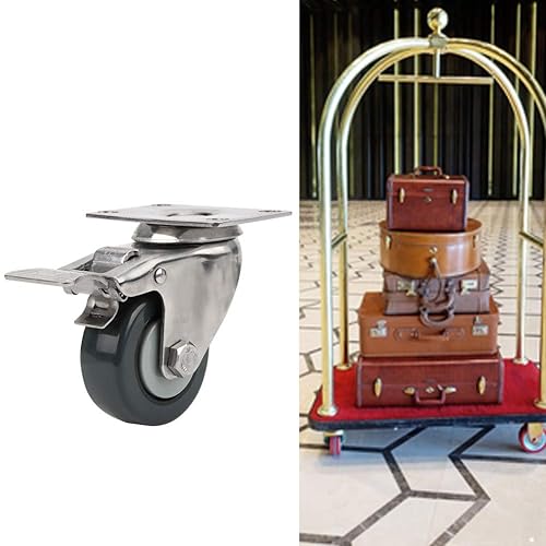 Miniatura 5 de Rueda giratoria con ruedas de freno, 1.5 pulgadas, carga de 66.1 lbs/66.1 libras, polipropileno 304, acero inoxidable 304, freno sin rastro, soporte