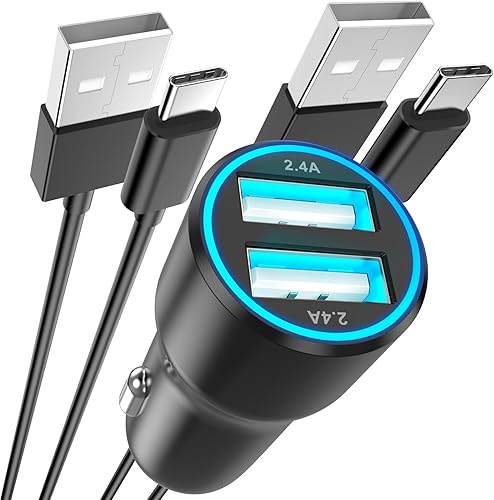 Certificado MFi Cargador de automóvil para iPhone 15, adaptador de cargador de coche USB de doble puerto de 4.8 A, carga rápida con 2 cables USB a