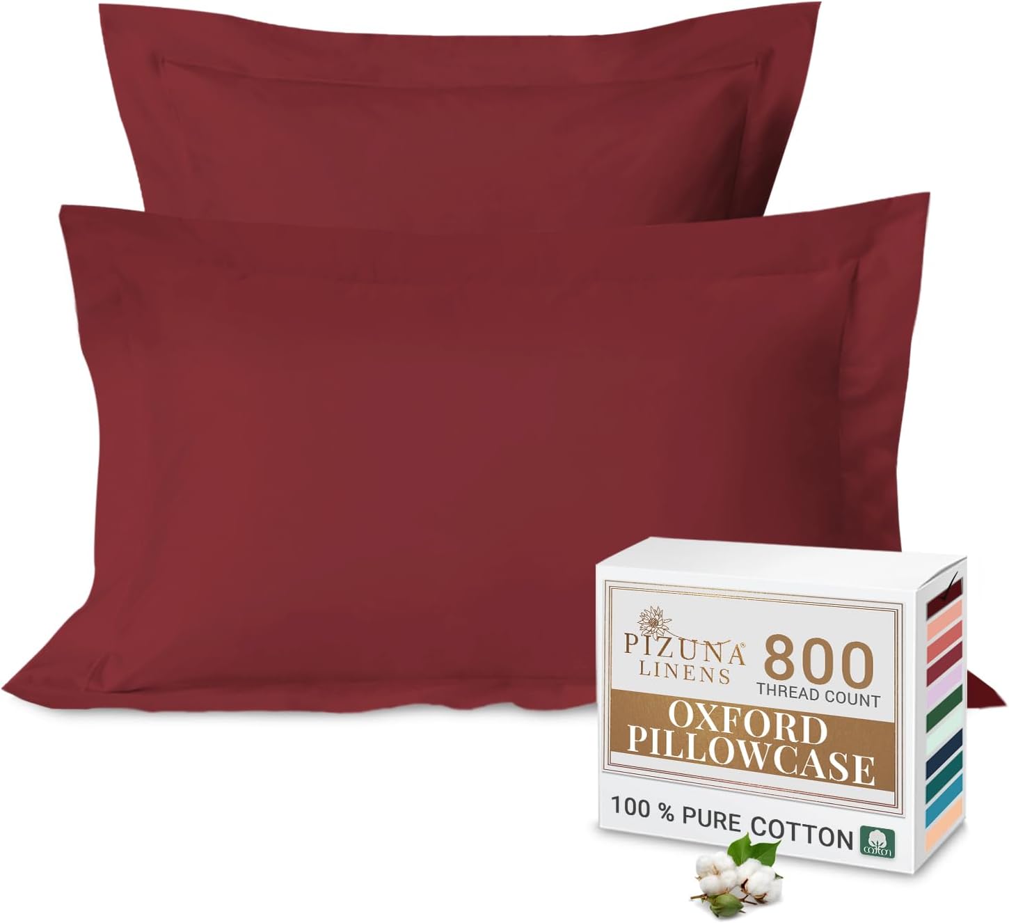 – Pizuna Luxury Cotton Pillow Case King Size 50x90 cm Rio Red, 800 Thread Count Crisp Breathable 100% Long Staple Cotton Sateen Weave Pillow Case With 5cm Hem (Hotel Pillowcase Rio Red - 2 PC)