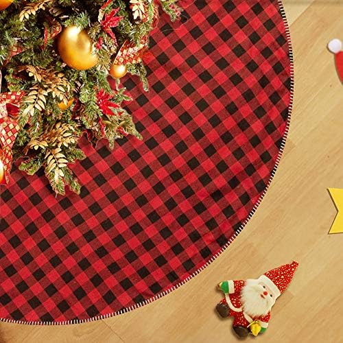 CELIVESGG 48" Christmas Tree Skirt Burlap Tree Skirt Buffalo Plaid Tree Skirt Decorations for Holiday Party Xmas Tree Ornament (Buffalo Plaid)