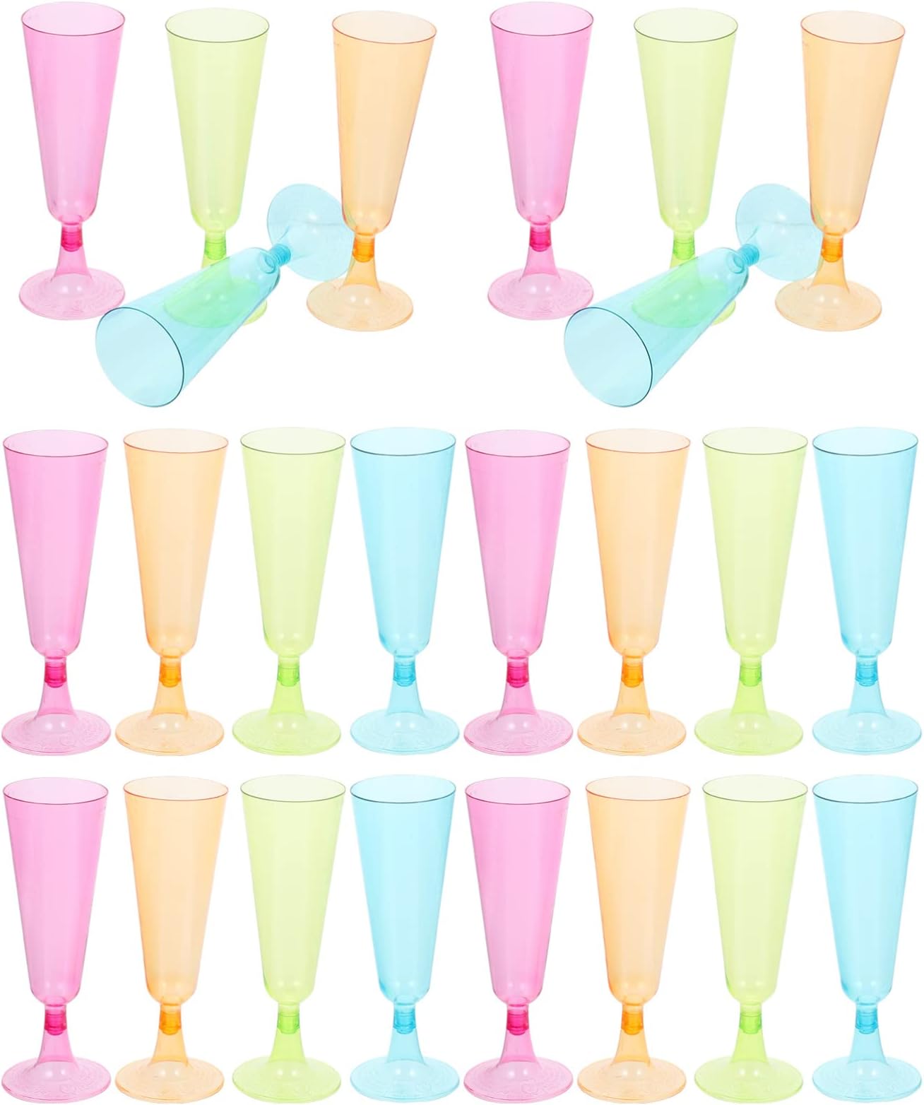 Tofficu 20 Pack Plastic Champagn Flutes, 5Oz Champagn Glasses Plastic Disposable Mixed Color Wine Glasses for Wedding Christmas Birthdays Party