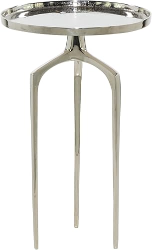 Miniatura 46 de Deco 79 Mesa auxiliar de metal de aluminio inspirada en la bandeja superior con 3 patas de trípode, mesa auxiliar de 16 x 16 x 25 pulgadas, color