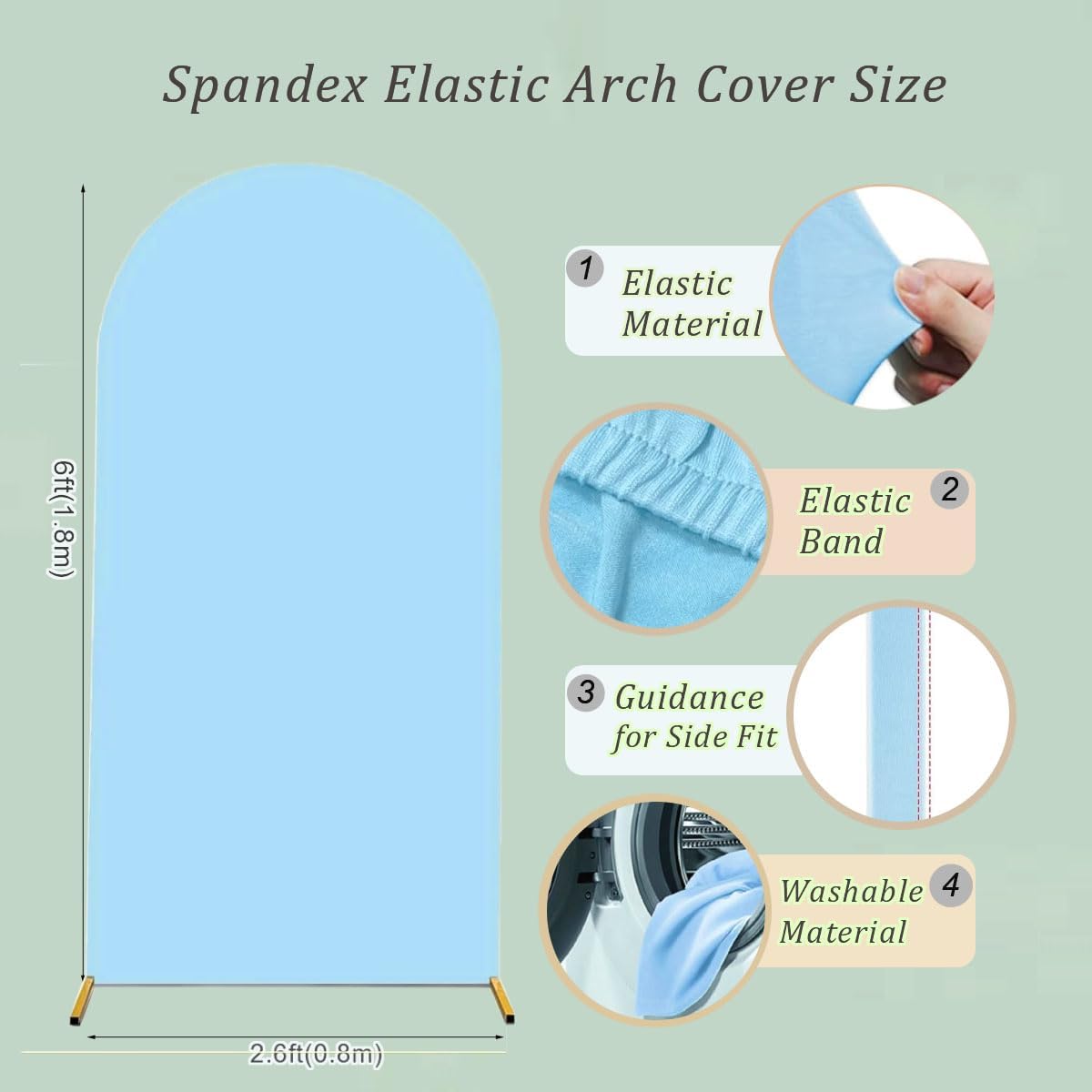 Albassa Arch Backdrop Cover 2-Sided Spandex Wedding Arch Covers Fitted Round Top Chiara Backdrop Stand Cover for Baby Shower Birthday Party Wedding Decoration (Dusty Blue, 6FT)