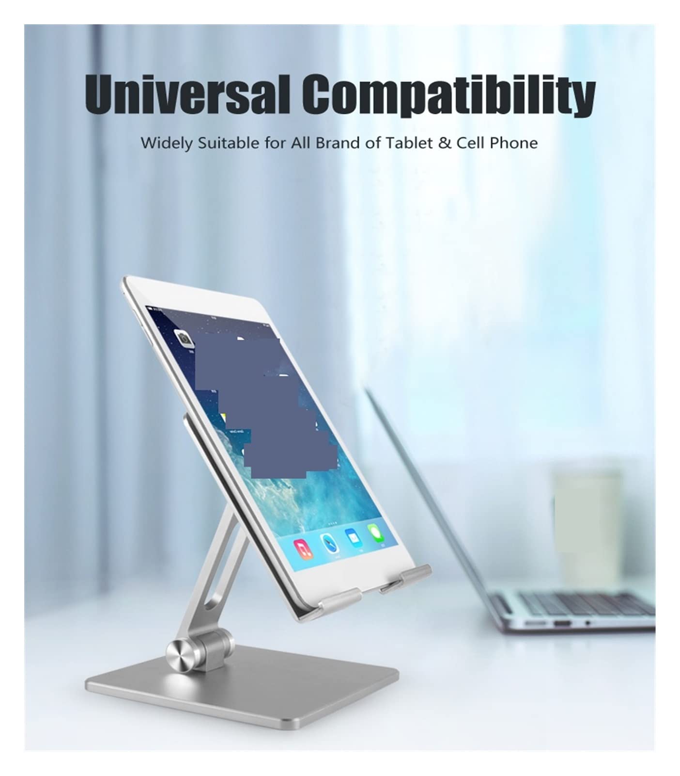 Uchwyt do monitora, 4,7 10,2 15,6 cala metalowy uchwyt na tablet stacjonarny do stojaka na monitor regulowany uniwersalny stojak na telefon komórkowy(Silver big)