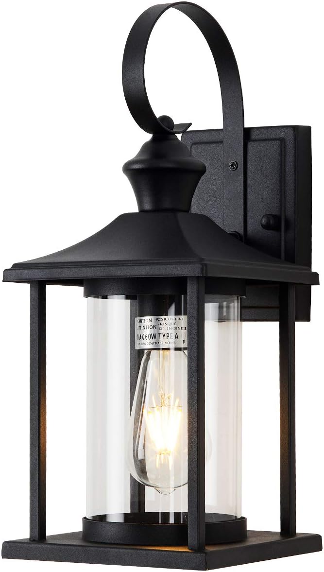 Black Friday - 50% OFF Modern Outdoor Wall Light Outdoor Porch Light E26 Black Finish Exterior Wall Light Fixture with Clear Glass, Waterproof Wall Lantern Outdoor for Garage, Courtyard, Patio, Garden