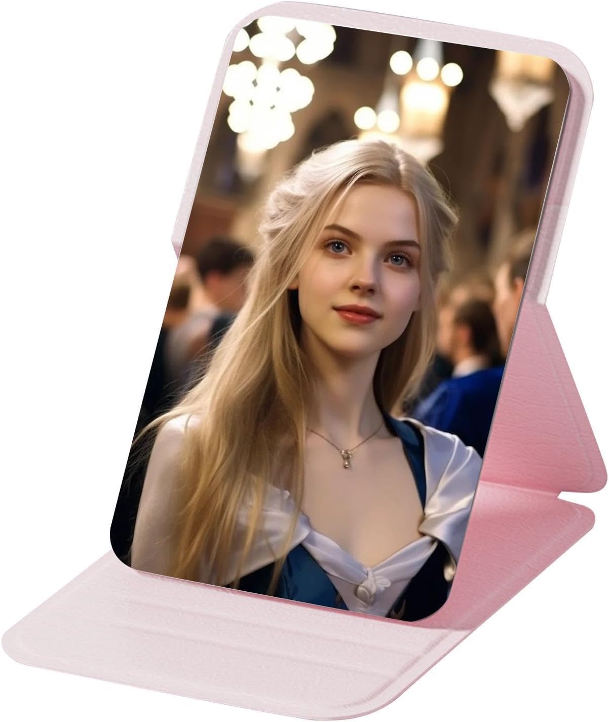 Kolorful Adjustable Folding Tabletop Makeup Mirror with Multi Stand Portable Frameless PU Leather Travel Friendly Mirror Exquisite HD Round Edge Corner Glass for Purse, Desk&Travel Use(7x11cm) (Pink) 4