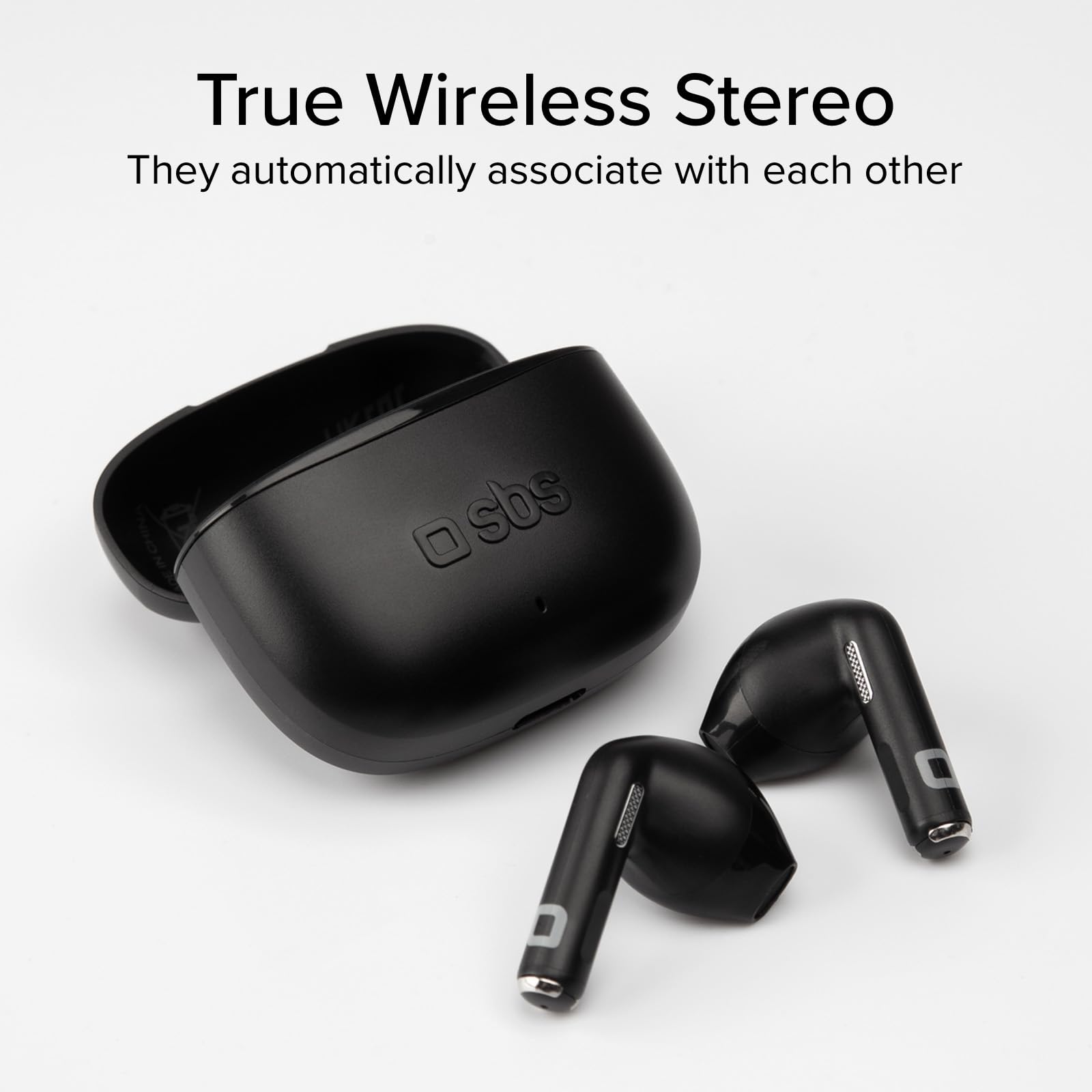 SBS Go Pods TWS - Cuffie Auricolari Semi In-Ear True Wireless Stereo, Custodia di Ricarica, Microfono Integrato, Controlli Touch, per Smartphone, Tablet, Laptop, 12 Ore Riproduzione, Nero