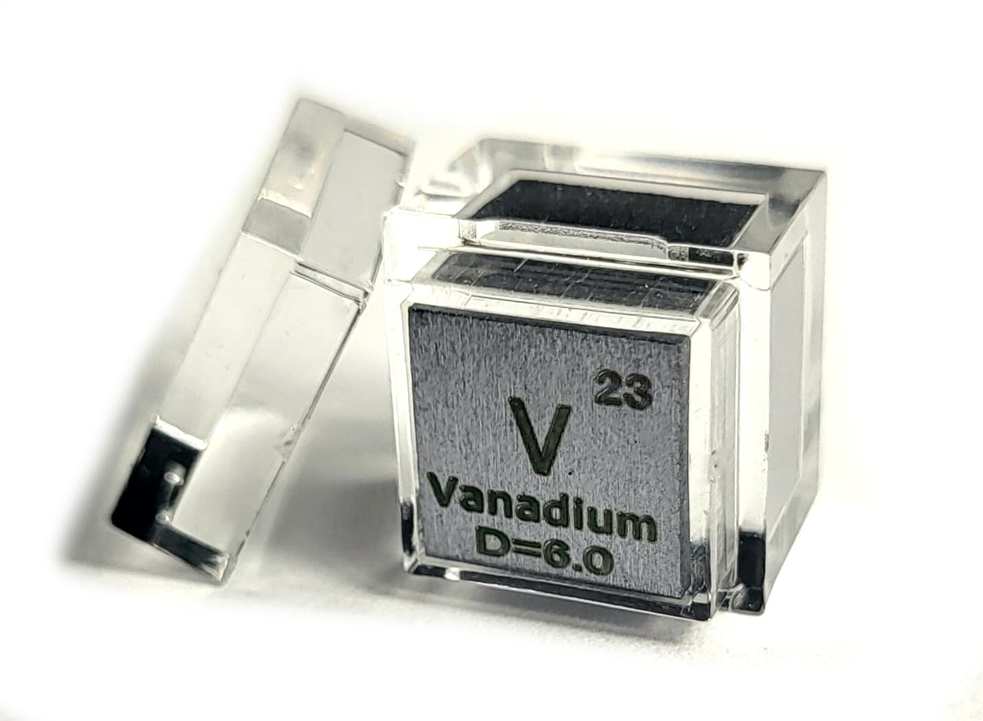 0.39" 10mm Vanadium Metal Cube V up to 99.9% Pure Periodic Table Element Engraved Density Collection Science Education Display Block Cube + Acrylic