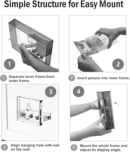 Miniatura 7 de HappyDino Marco flotante de 4 x 6 pulgadas, marco de fotos acrílico de neón de color translúcido, para montaje en pared, mesa, escritorio, galería,