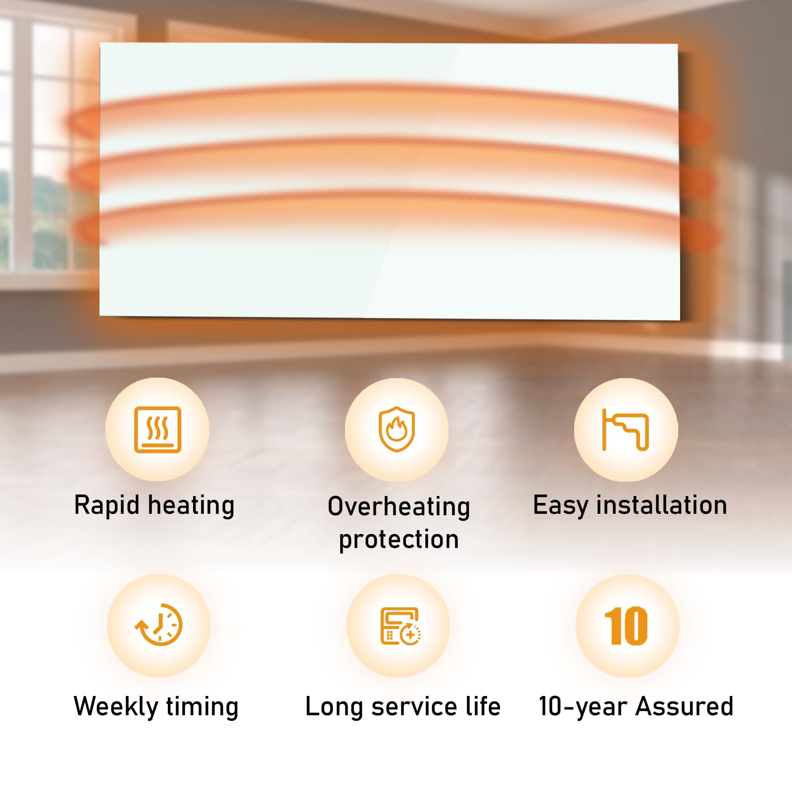 Infrarotheizung Glas 300W, Infrarot Glasheizung mit Fernbedienung 50x60 CM, Elektroheizung mit Überhitzungsschutz, WIFI (Tuya Smart), Weiß, TÜV