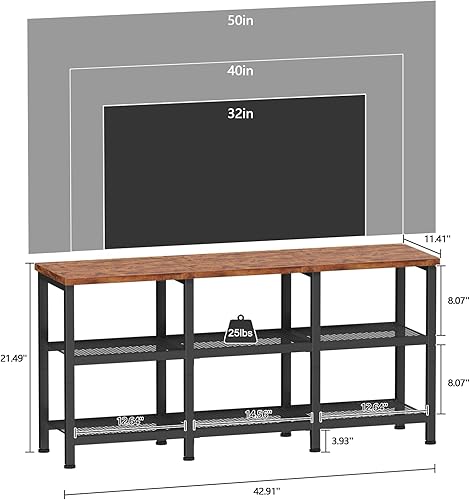 Miniatura 2 de Furologee Soporte de TV, mesa consola pequeña con estantes de almacenamiento de 3 niveles, centro de entretenimiento industrial para televisores de