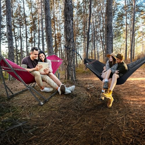Image of Tranquillo Combo x2 Hammocks with Stand for Outside & Tree Straps, Heavy Duty Hammock with Stand 600lbs for Indoor Outdoor Patio Backyard, x2 Hammocks for 2 Person (Combo - Red, Medium)