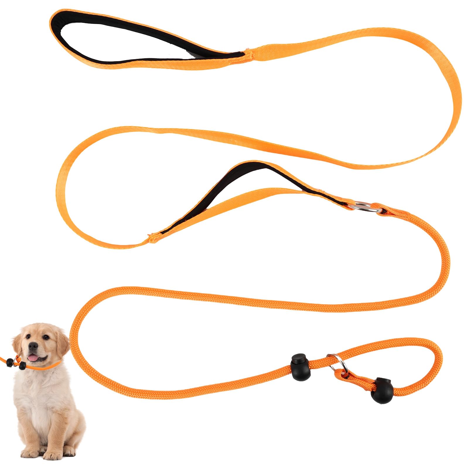 Slip Lead for Dogs Orange, Slip Collar Anti-Pull Technology, Training Leash with Padding Comfort, No-Pull Dog Leash for Hiking, Slip Lead for Large Dogs Training, Anti-Choke Collar for Safety, Traffic