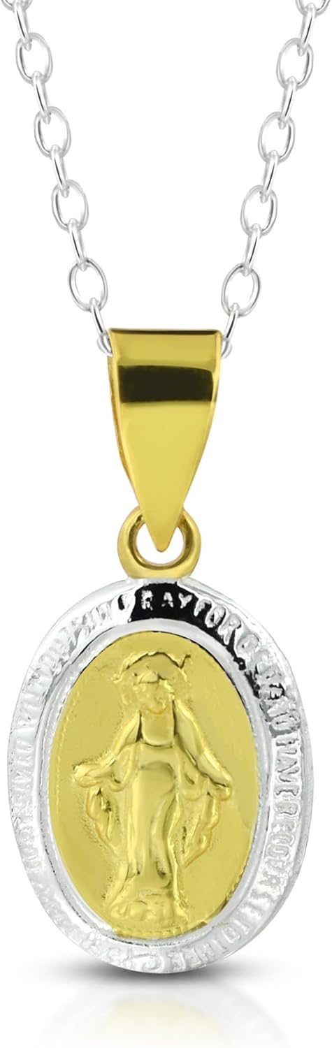 AeraVida Mini Virgin Mother Mary Miraculous Prayer Two Tone Pendant Necklace for Women | Religious Accessory for Women | Jewelry Gift