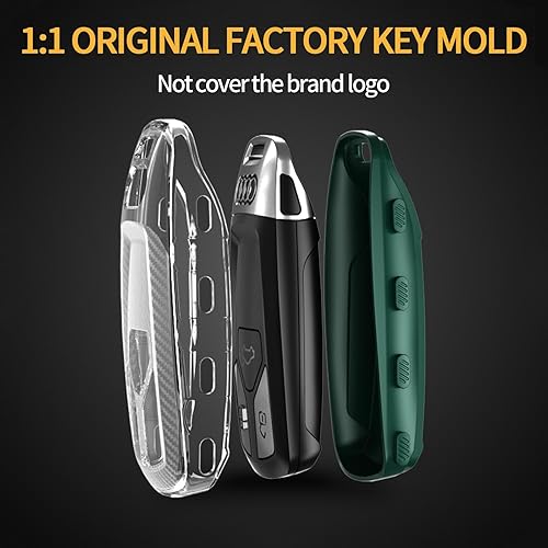 Miniatura 5 de TANGSEN Funda para llavero de TPU compatible con Audi A4L A5 Q5L Q7 S4 TT textura de fibra de carbono transparente de 3 y 4 botones (verde)