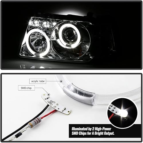 Miniatura 6 de ACANII - Para Ford Ranger 2001-2011 LED Halo Chrome Housing Proyector Faros delanteros con Esquina, Conductor y Pasajero