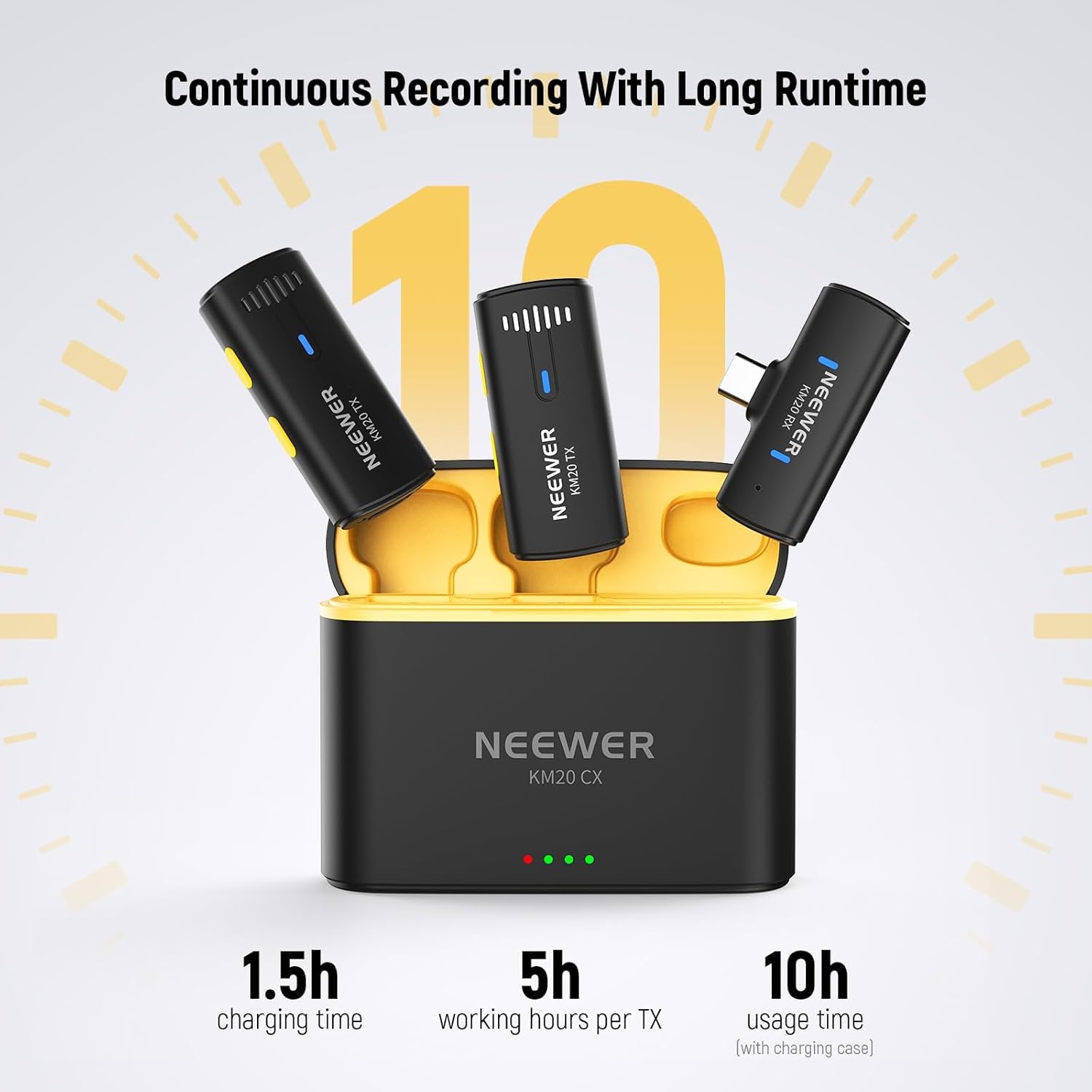 NEEWER Bezprzewodowy system mikrofonowy krawatowy do iPhone'a, mini klips na klapie, zestaw mikrofonowy z 2 nadajnikami USB C, 4 odbiornikami, adapterem OTG, kompatybilny z iPhone'em, telefonem