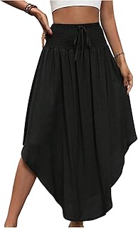 Women's Asymmetrical Ruffle Maxi Skirt Shirred Drawstring High Waisted L...