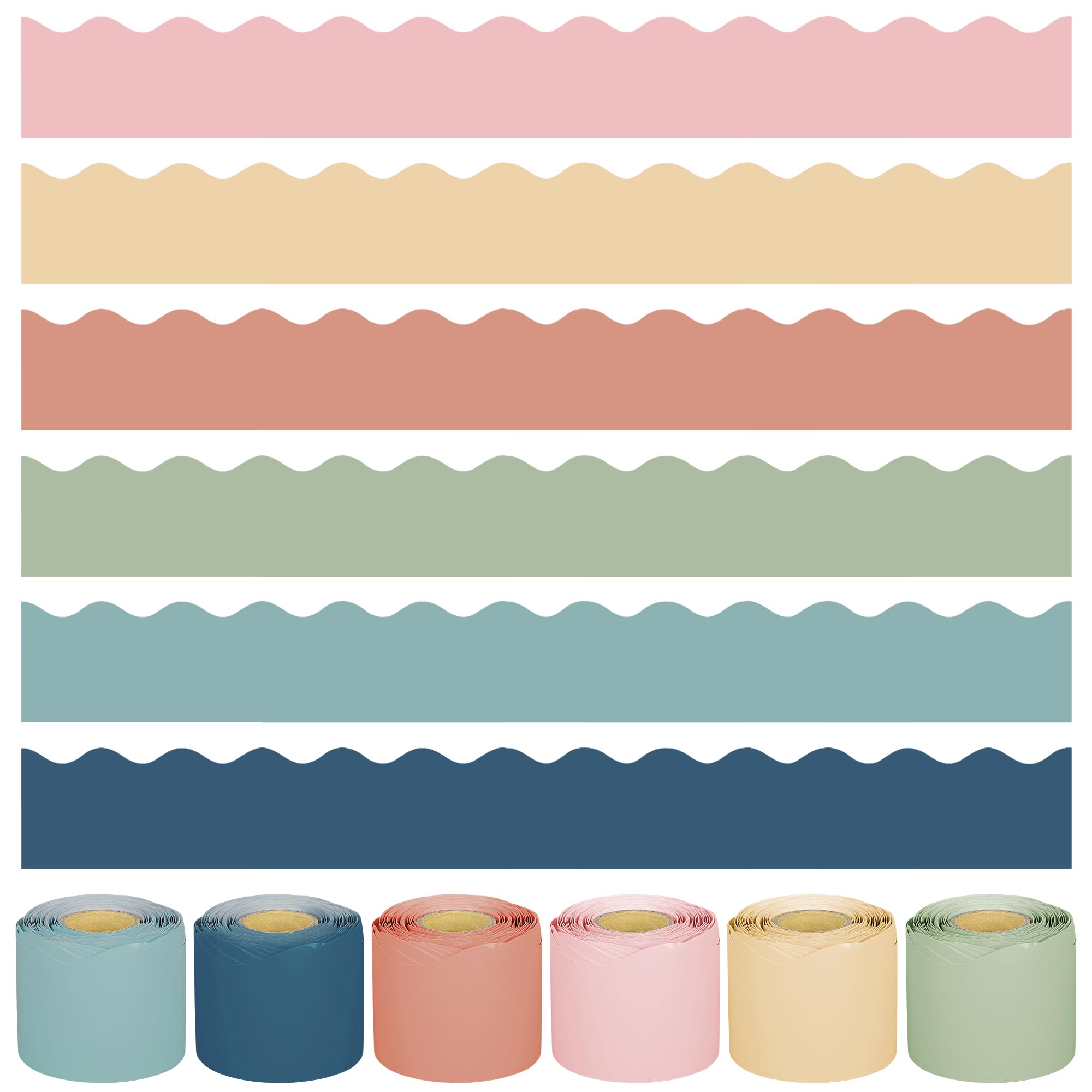 Photo 1 of 240Ft Boho Bulletin Board Borders Colorful Classroom Border Trim Boho Scalloped Borders Stickers Rolled Bulletin Board Decorations for Classroom School Home Office Chalkboard Decor, 6 Rolls